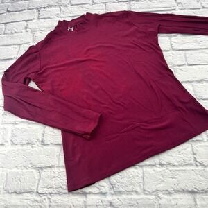 Under Armour Womens ColdGear Mock Neck Shirt Burgundy XL Long Sleeve
